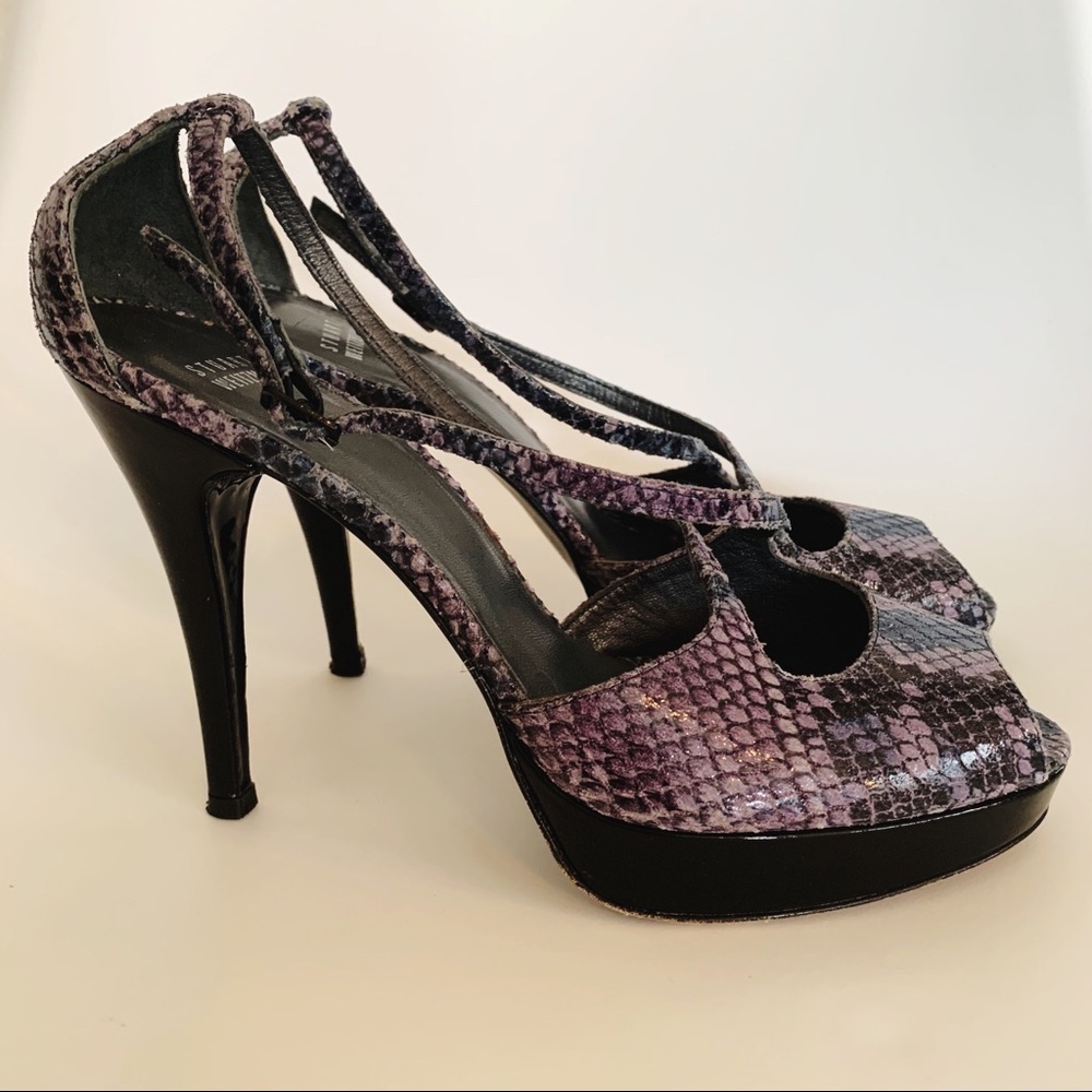 Stuart Weitzman Purple Snakeskin Platform Heels
